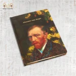 Artistic notebook featuring Vincent van Gogh portrait with vibrant floral background