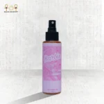 Barbie perfume bottle 120ml with pink marbled label and black spray cap.
