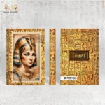 Cleopatra notebook front and back with queen portrait and hieroglyphic design