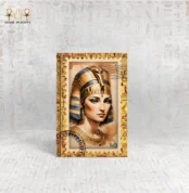 Cleopatra notebook with golden queen illustration and hieroglyphic border