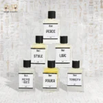 Fallin perfume collection featuring Peace, Style, Love, Memories, Power, and Tenacity bottles – Made in Egypt.