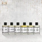Fallin fragrance bottles lineup – Love, Tenacity, Peace, Power, Style, and Memories perfumes.