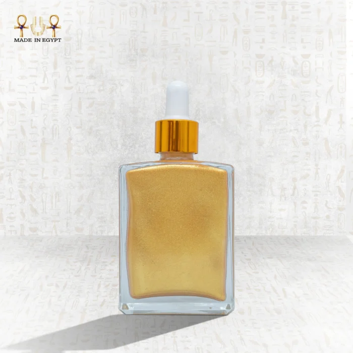 Dry Shimmer golden bottle perfume oil for skin, hair, and body with lightweight formula