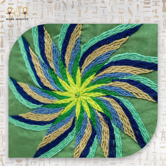 Close-Up of the Hand-Embroidered Flower Design on the Emerald Delight Handbag.