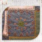 Close-up of intricate embroidery on the Flower Squares bag, highlighting the flower motif in orange, gray, and pink.