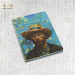 Gogh Touch notebook with Vincent van Gogh portrait and almond blossoms background.