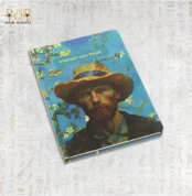 Gogh Touch notebook with Vincent van Gogh portrait and almond blossoms background.