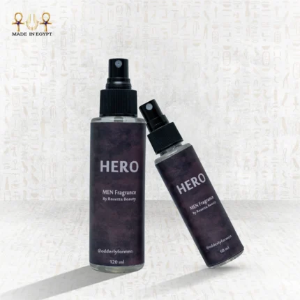 Hero perfume bottles 120ml and 60ml by Rosetta Beauty men’s alcohol-free long-lasting fragrance