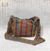 Colorful handwoven bag with intricate multicolor embroidery.