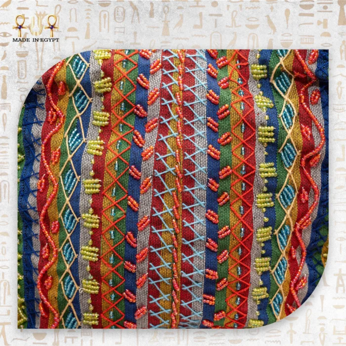 Close-up of multicolor embroidery on the Joy of Colors bag.