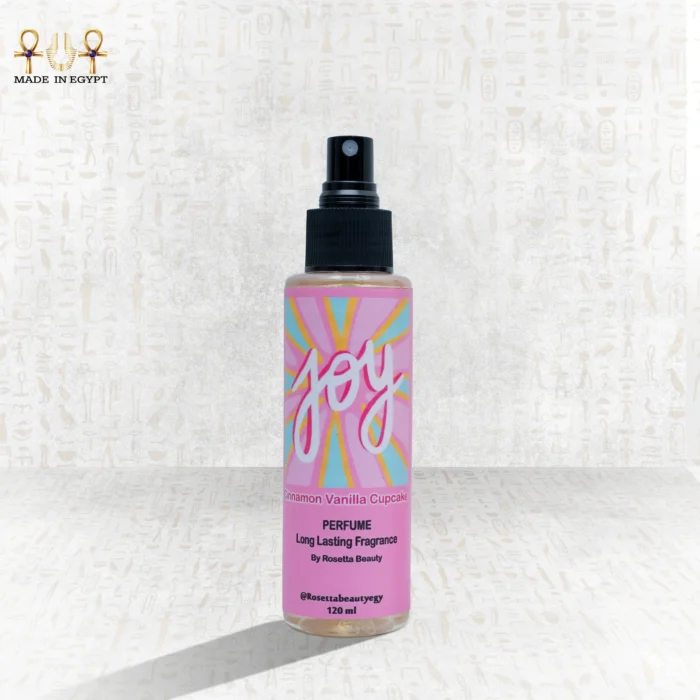 Joy perfume 120ml bottle by Rosetta Beauty with cinnamon vanilla cupcake scent