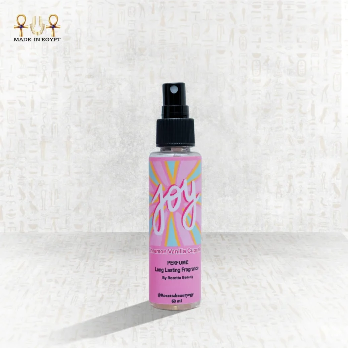 Joy perfume 60ml bottle by Rosetta Beauty with cinnamon vanilla cupcake fragrance