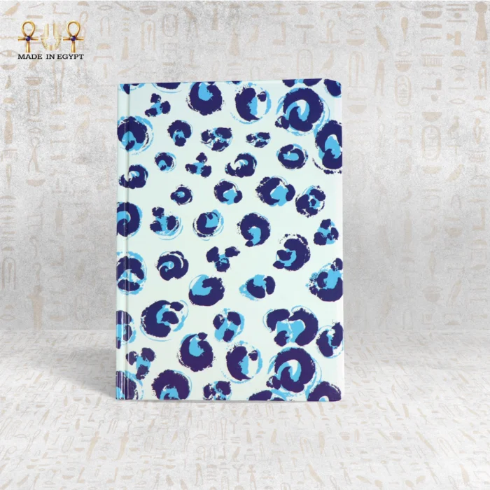 Blue leopard print notebook with artistic modern pattern, made in Egypt