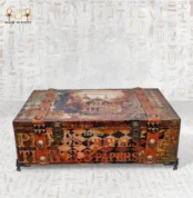 Vintage handcrafted Memories Box with leather straps and brass locks.