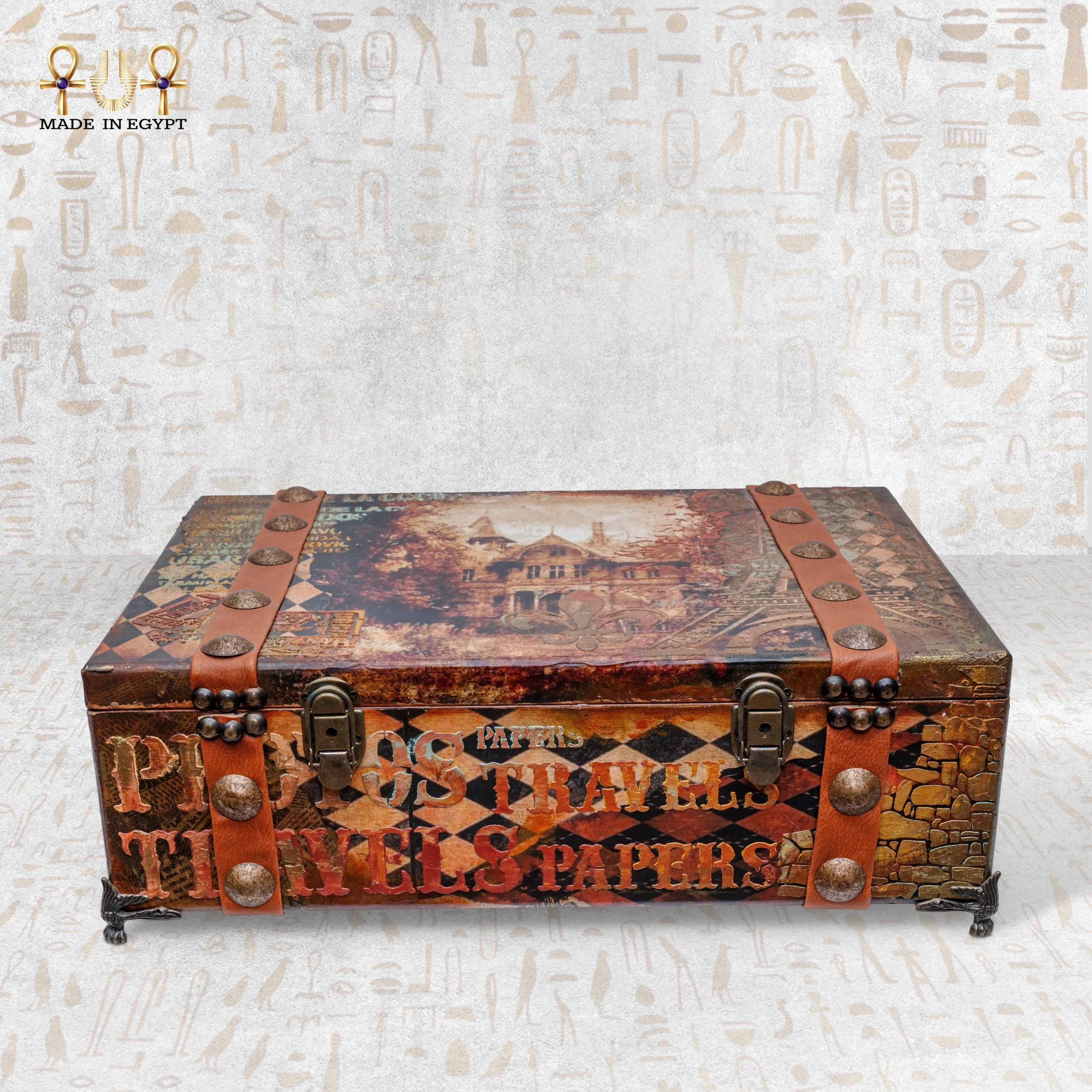 Memories Box – Handcrafted Wooden Vintage Storage Chest Vintage handcrafted Memories Box with leather straps and brass locks.