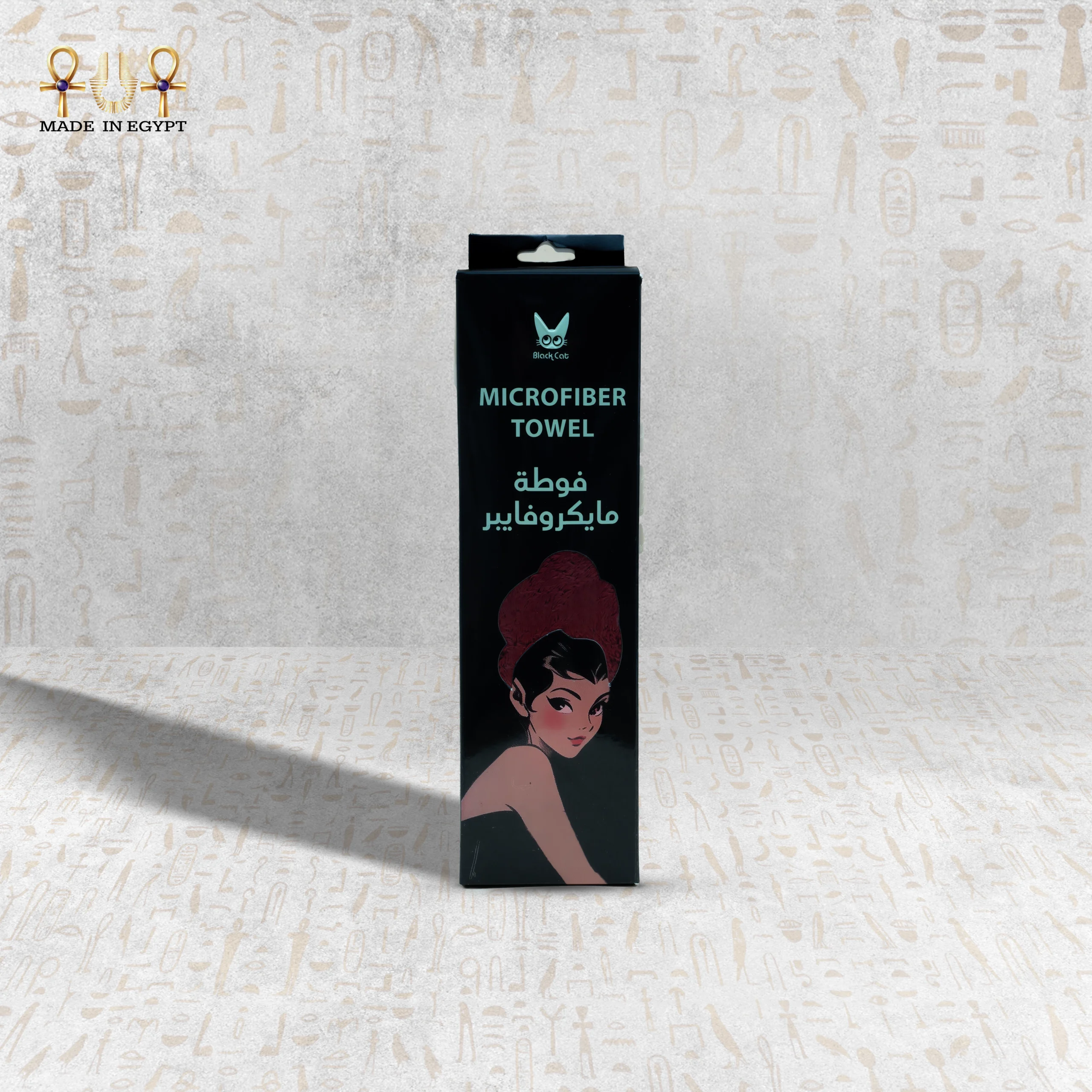 Microfiber Towel Packaging - Red Illustration Microfiber Towel packaging with a classic illustration of a woman wearing a red towel