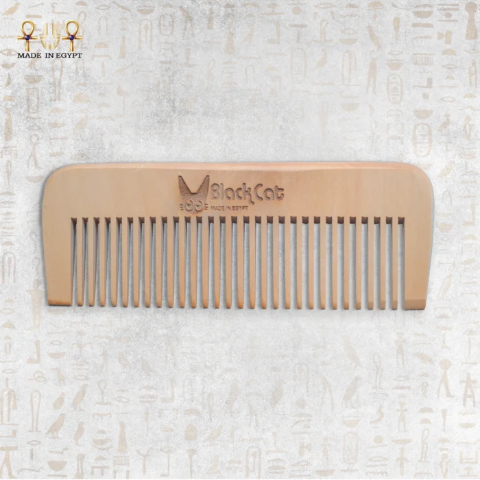 Wooden Natural Comb with BlackCat engraving, Made in Egypt.