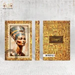 Nefertiti notebook full view with front and back covers featuring hieroglyphic details