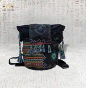 Night Delight handwoven embroidered bag featuring colorful intricate geometric designs and tassel details, showcasing unique Egyptian craftsmanship.