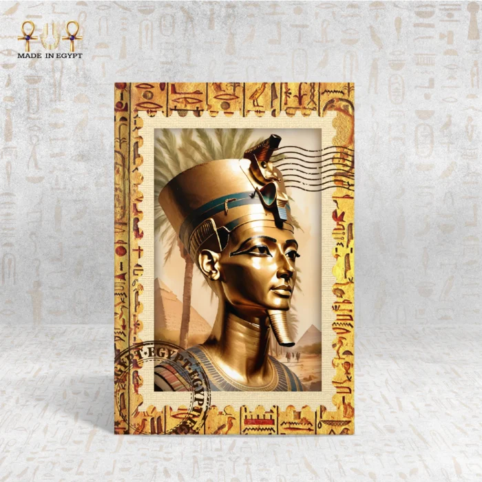 Golden Pharaoh Ramses notebook with hieroglyphic border, inspired by ancient Egypt