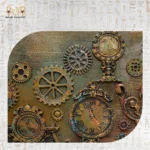 Close-up of antique-style gears and clock elements on the Royal Drawers Unit’s detailed surface.