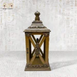 Medium-sized handcrafted wooden lantern with ornate golden details.