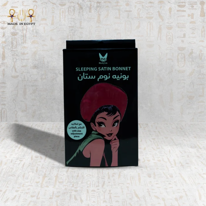 Satin Magic sleeping bonnet packaging front view – red version.