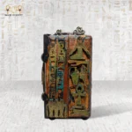Side view of Secret of the Pharaonic Scarab bag with ankh and ancient Egyptian symbols.