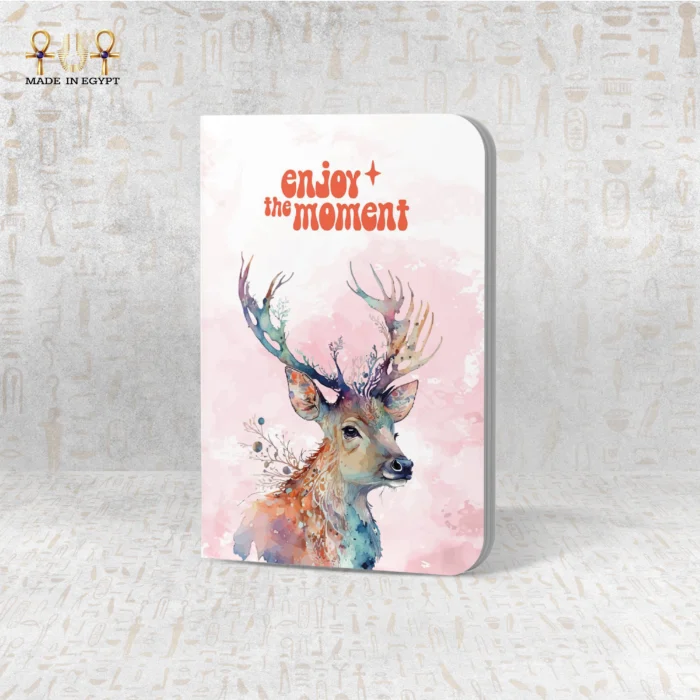Serene Moment notebook with watercolor deer design and “Enjoy the Moment” text.