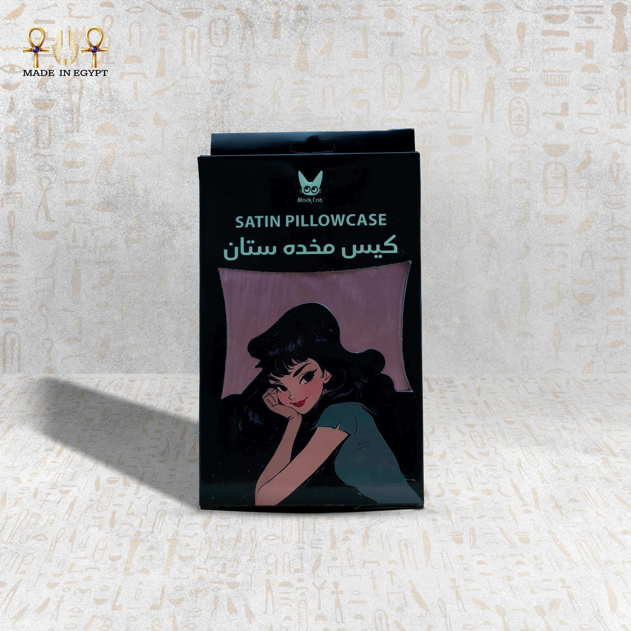 Silk Serenity Satin Pillowcase – Pink Edition Front Packaging Silk Serenity satin pillowcase packaging front view – pink edition.