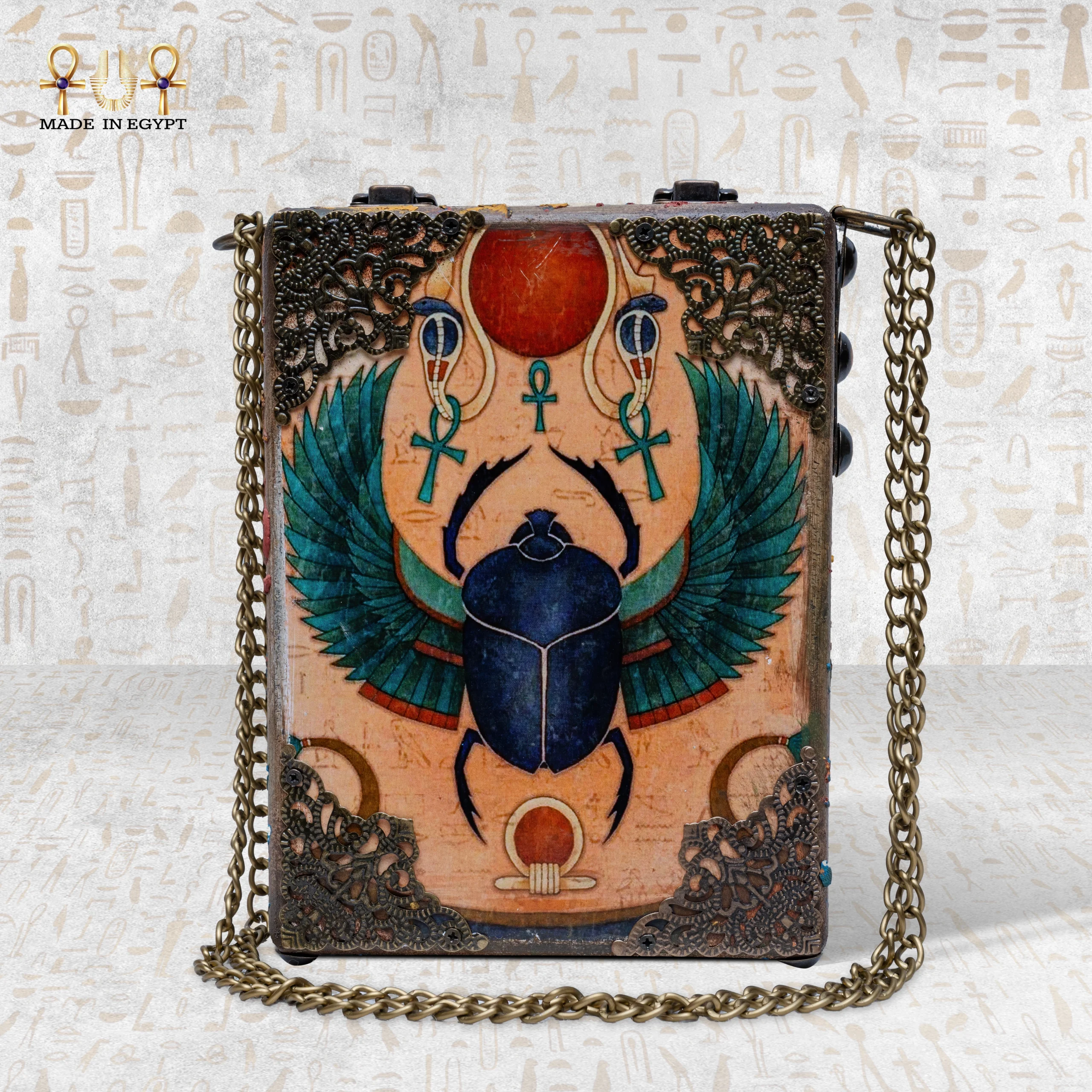 Soul Sun Bag – Back Panel with Hieroglyphic Artwork Soul Sun bag back panel with hand-painted hieroglyphics and pharaonic figures.