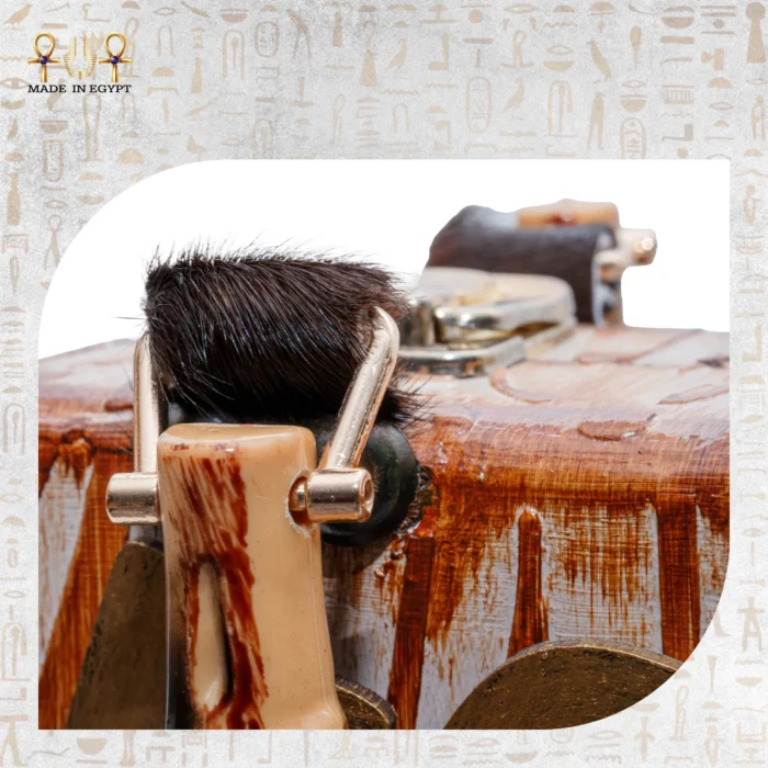 Close-up of bamboo handle and fur detail on handcrafted handbag