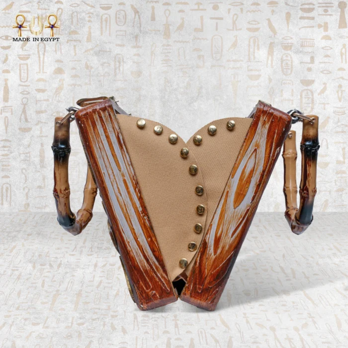 Open top view of handcrafted handbag with dual bamboo handles