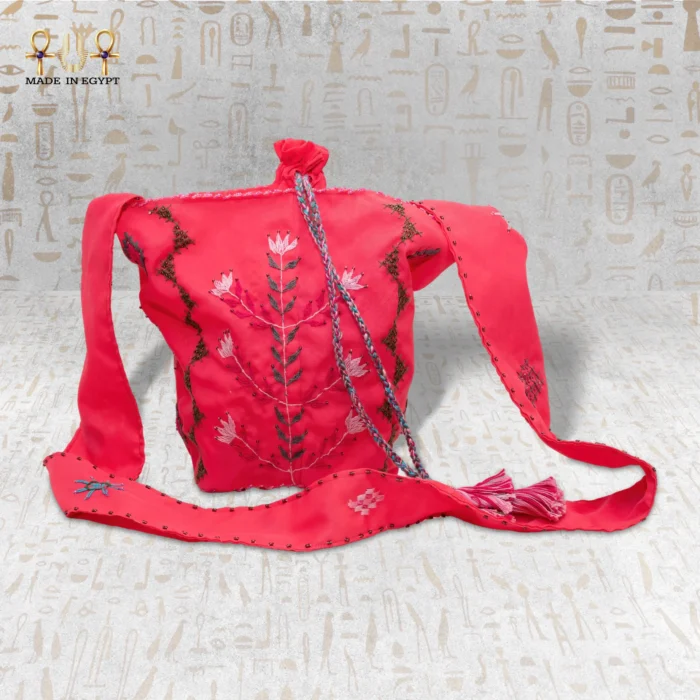 Spring Blossom Embroidered Bag - Vibrant Red Color with Floral Design and Handwoven Strap