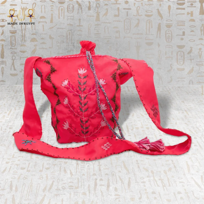 Spring Blossom Embroidered Bag - Vibrant Red Color with Floral Design and Handwoven Strap