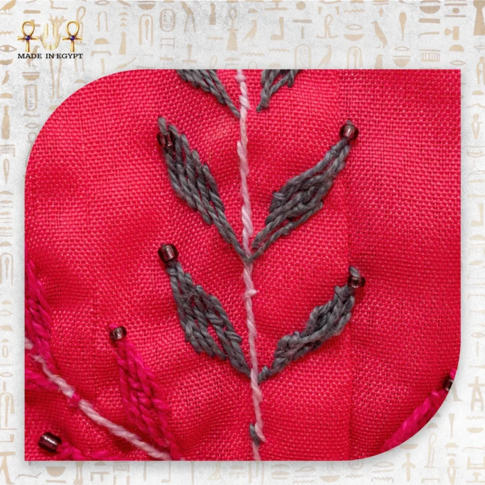 Embroidery Detail on Spring Blossom Bag - Floral Motif with Beads and Threads