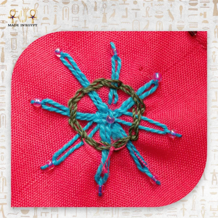 Decorative Flower Embroidery on Spring Blossom Bag - Blue and Green Threads with Beads