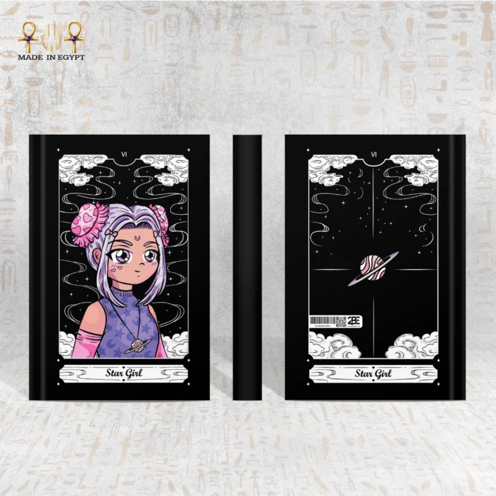 Star Girl notebook front and back with cosmic girl art and planet design