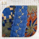 Star Ornament handcrafted handbag with blue star embroidery, made from durable fabric with a modern design and spacious interior.