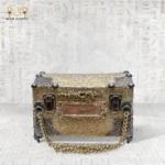 Back view of the Sultana bag featuring antique gold texture, brass accents, and handcrafted detailing.