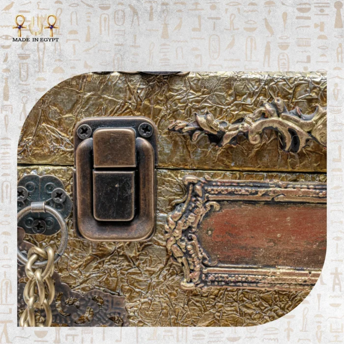 Close-up of the Sultana bag’s brass clasp and front metalwork, merging security with antique elegance.