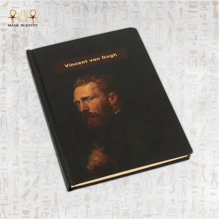 Hardback notebook featuring a portrait of Vincent van Gogh on a black matte cover, titled "Vincent van Gogh".
