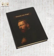 Hardback notebook featuring a portrait of Vincent van Gogh on a black matte cover, titled "Vincent van Gogh".