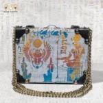 The Secret of Eternity bag front view with winged scarab and ancient Egyptian sun symbol