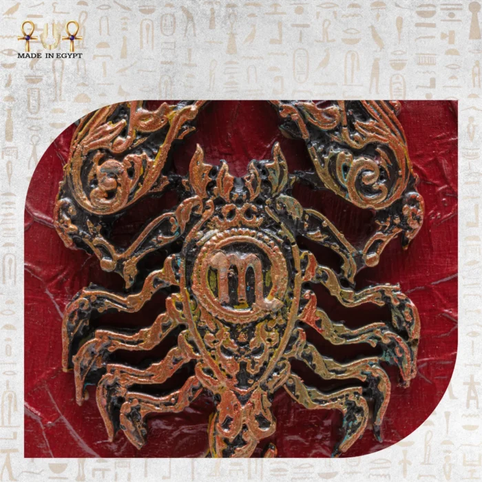 Detailed close-up of scorpion zodiac emblem on The Zodiac Sage handcrafted bag.