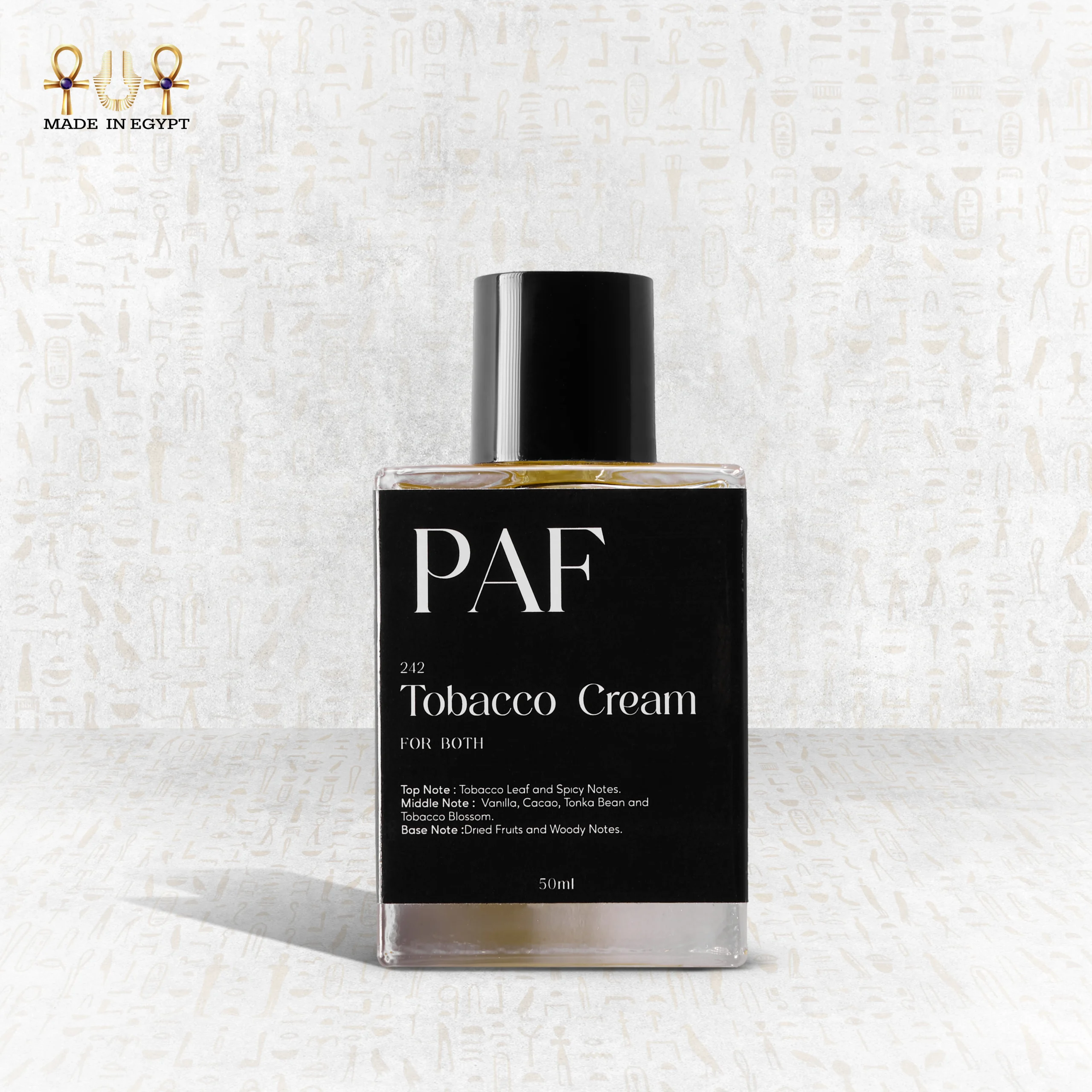 Tobacco Cream Perfume by PAF – Masculine Tobacco & Vanilla Blend Tobacco Cream perfume bottle by PAF – masculine fragrance with tobacco, vanilla, cocoa, dried fruits, and woods