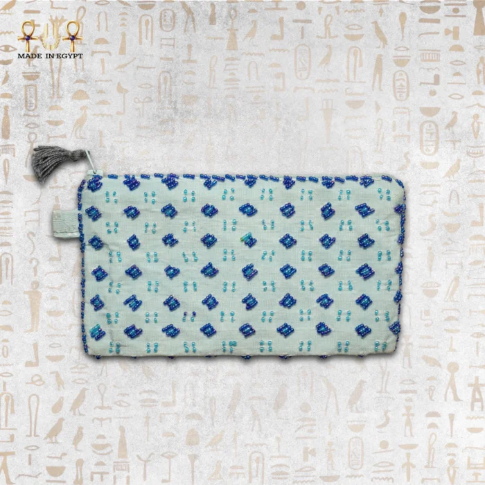 Turquoise Elegance Handcrafted Pouch with Blue Beads