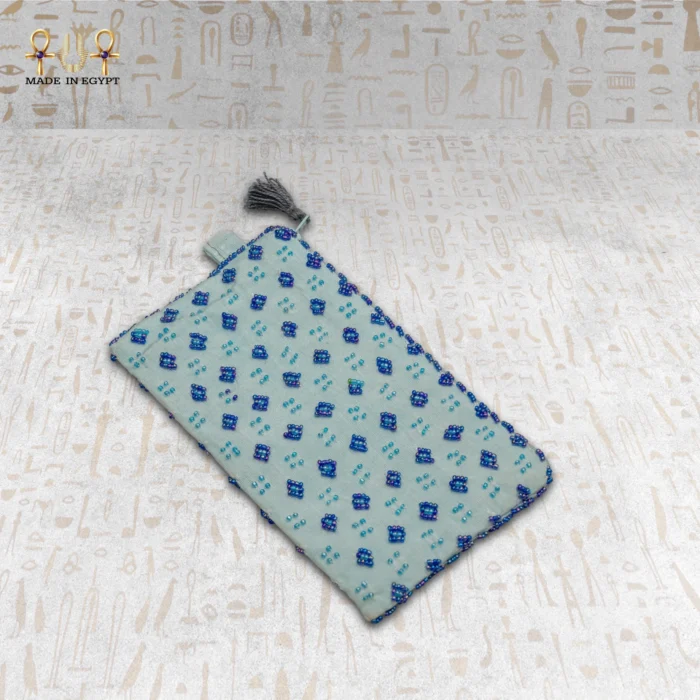 Side view of Turquoise Elegance Handcrafted Beaded Pouch