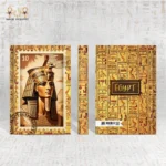 Tutankhamun notebook front and back with pharaoh art and hieroglyphic design