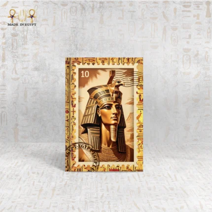 Tutankhamun notebook with golden pharaoh illustration and hieroglyphic border